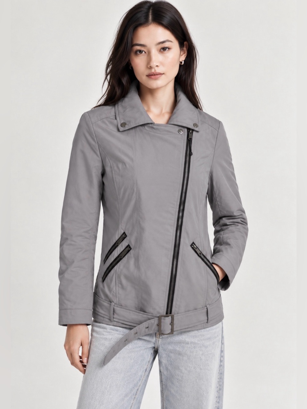 NWT Suite Blanco Gray Asymmetrical Zip Moto Jacket Women’s Size S Casual Fall